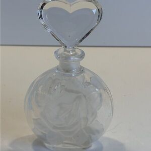 Vintage Glass perfume bottle with rose design and heart topper